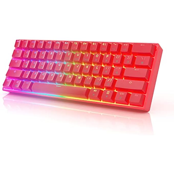 rayihni GK61 MECHANICAL GAMING KEYBOARD 60 PERCENT | 61 RGB RAINBOW LED BACKLIT PROGRAMMABLE KEYS | USB WIRED | FOR MAC AND WINDOWS PC | HOTSWAP GATERON OPTICAL BROWN SWITCHES | RED - Image 1