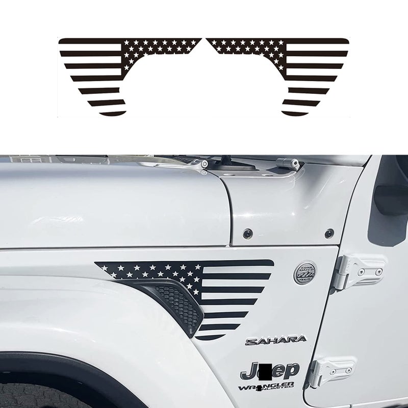 Zxiaochun Side Fender Vent American Flag Decals Precut USA Flag Vinyl Sticker for Jeep Wrangler JL JLU 20182022 2023 2024 2025 and Gladiator JT 2020 2021 2022 2023 2024 2025 AccessoriesMatte Black