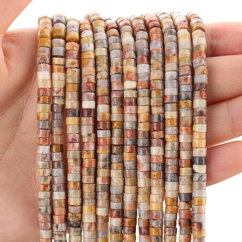 150PCs Natural Crazy Lace Agate Spacer Beads Loose Semi Precious Flat Round Gemstone Heishi Disc Stone Beads for Beading Jewelry Making 4mm2mm 38cm