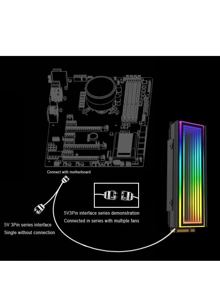 KASTWAVE - M.2 2280 ARGB Hard Drive Heatsink - Cooling M2.2280 SSD Cooler with 5V 3Pin Addressable RGB Sync. Multi-Mainboard Compatible for Efficient Heat Dissipation. SSD Radiator with Thermal Pad in Black - Image 1