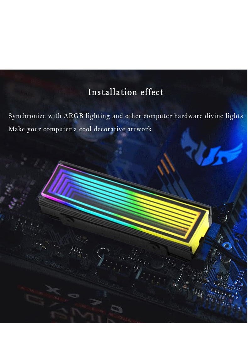 KASTWAVE - M.2 2280 ARGB Hard Drive Heatsink - Cooling M2.2280 SSD Cooler with 5V 3Pin Addressable RGB Sync. Multi-Mainboard Compatible for Efficient Heat Dissipation. SSD Radiator with Thermal Pad in Black - Image 1