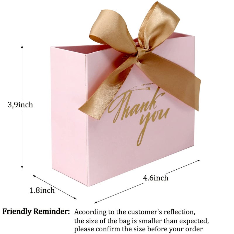 DECHISY 24Pack Thank You Gift Boxes, Favor Small Treat Boxes with Gold Bow Ribbon, Pink Pattern Paper Bags Bulk for Wedding Baby Shower Business Party Supplies - Image 3