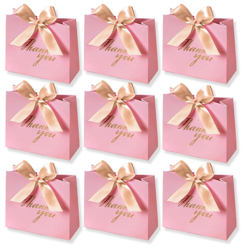 DECHISY 24Pack Thank You Gift Boxes, Favor Small Treat Boxes with Gold Bow Ribbon, Pink Pattern Paper Bags Bulk for Wedding Baby Shower Business Party Supplies - Image 1
