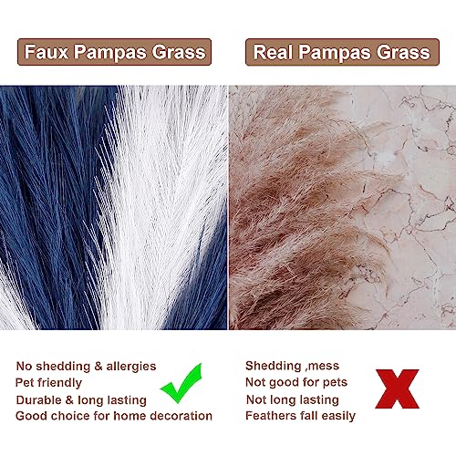 Acfruits Blue and White Pampas Grass Decor, 30 Pcs 17" Faux Pampas Grass Short Decor, Pompas Grass Flower Arrangement and Vase Filler for Boho Home Wedding Decoration - Image 4