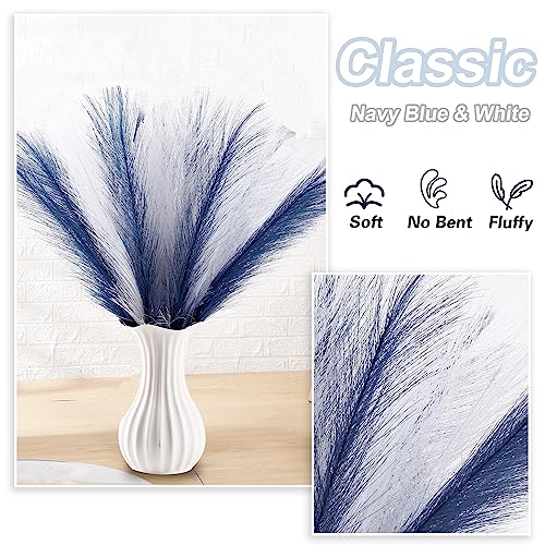 Acfruits Blue and White Pampas Grass Decor, 30 Pcs 17" Faux Pampas Grass Short Decor, Pompas Grass Flower Arrangement and Vase Filler for Boho Home Wedding Decoration - Image 5