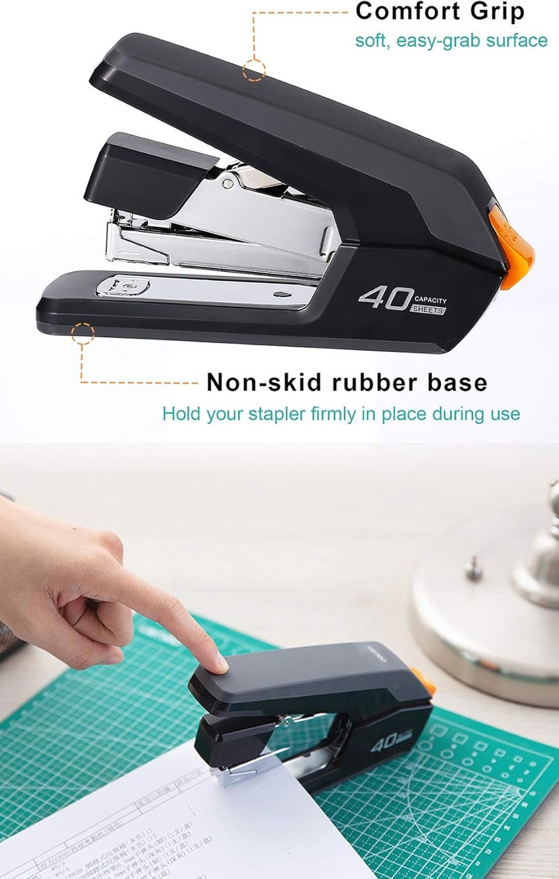 Leven Deli Effortless Desktop Stapler, 40-50 Sheet Capacity, One Finger Touch Stapling, Easy to Load Ergonomic Heavy Duty Stapler, Includes 1500 Staples and Staple Remover Transparent body - Image 4