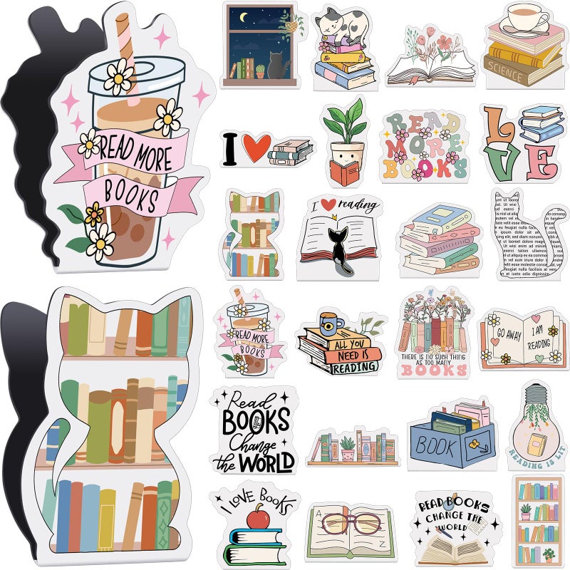 Nezyo 24 Pieces Magnetic Bookmarks Cute Magnet Page Markers Foldable Page Clip for Students Reading Stationery Supplies Office Presents(Book) - Image 1