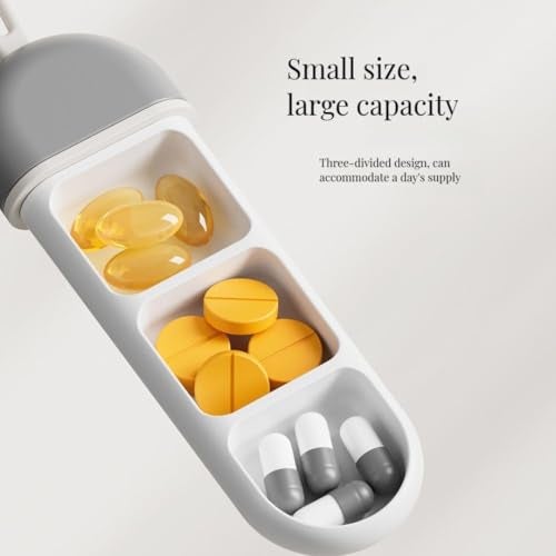 MeeTo Travel Medicine Organizer, 3 Compartments Portable Pocket Size Pill Organizer Box with Carrying Hanging Loop, Small Tablet Box for Office, Trip, Gym, Camping (Gray and White) Pack of (1) - Image 3
