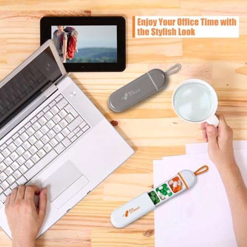 MeeTo Travel Medicine Organizer, 3 Compartments Portable Pocket Size Pill Organizer Box with Carrying Hanging Loop, Small Tablet Box for Office, Trip, Gym, Camping (Gray and White) Pack of (1) - Image 4