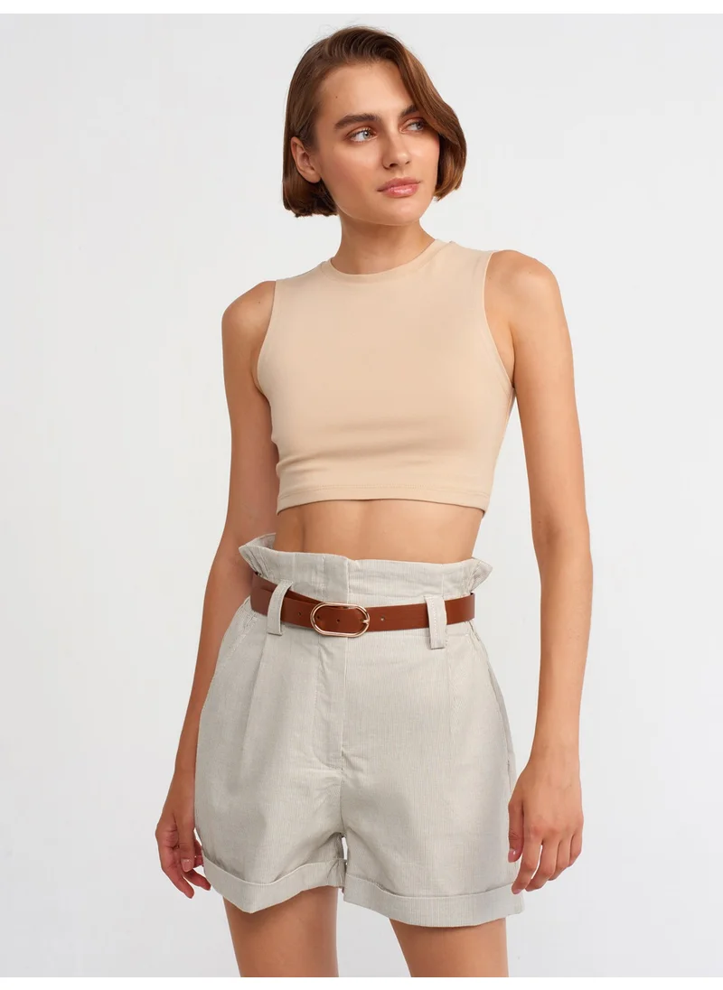 ديلفين 71140 Elastic Waist Belted Shorts-Beige