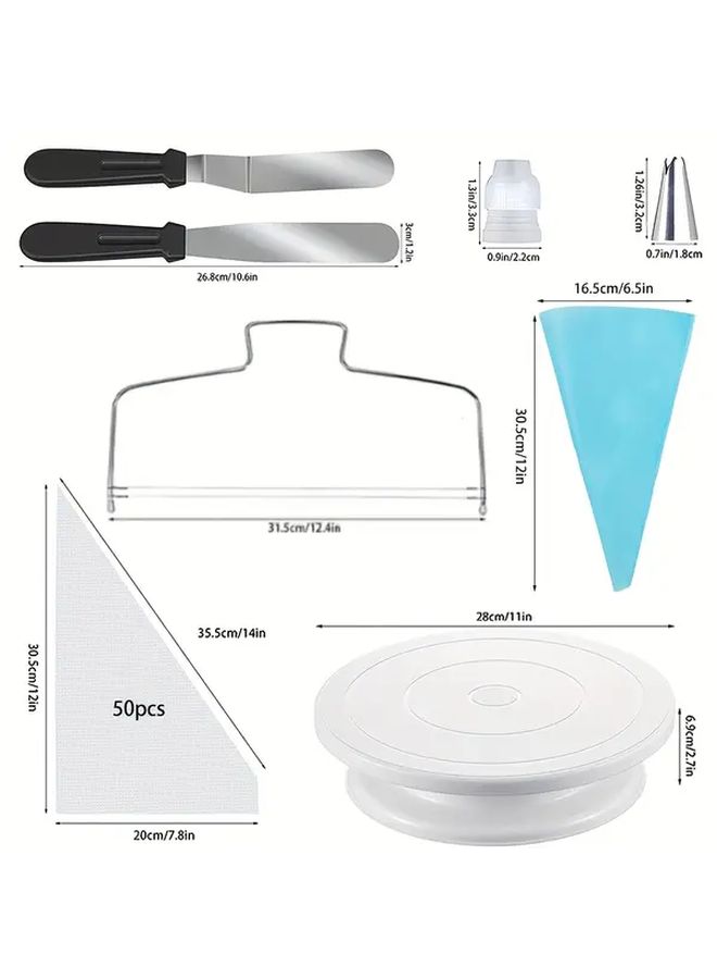 11 Inch Rotating Cake Turntable 86pcs Baking Tools Set White - Image 3