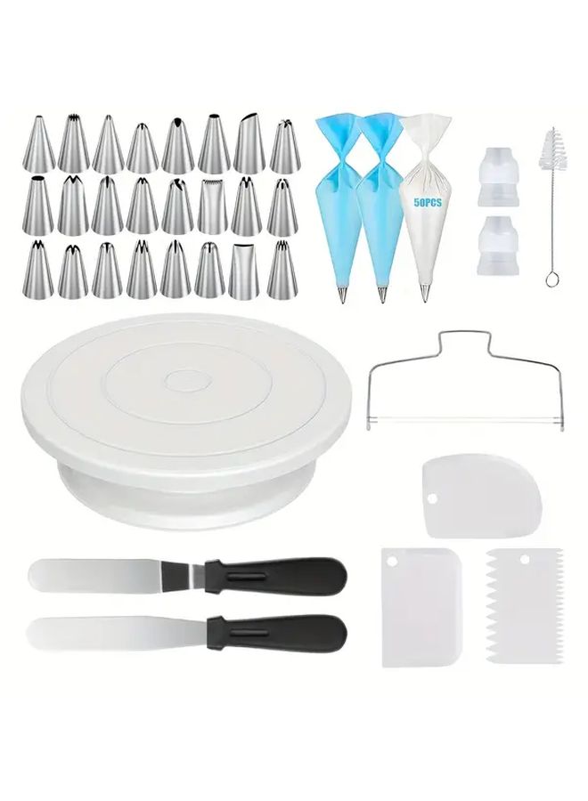 11 Inch Rotating Cake Turntable 86pcs Baking Tools Set White - Image 1