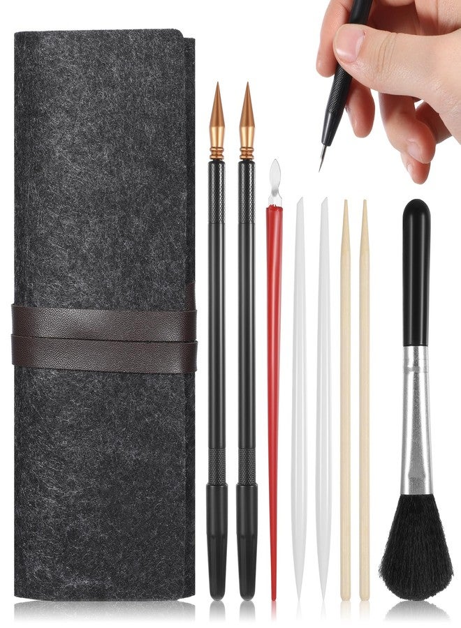 Psyqtsuary 9 Pcs Scratch Art Tools, Scratch Painting Art Tool Scratching Drawing Tool Set Including Tool Bag, Scratch Coloring Pens, Plastic and Wooden Stylus, Scraper, Clean Brush - Image 1