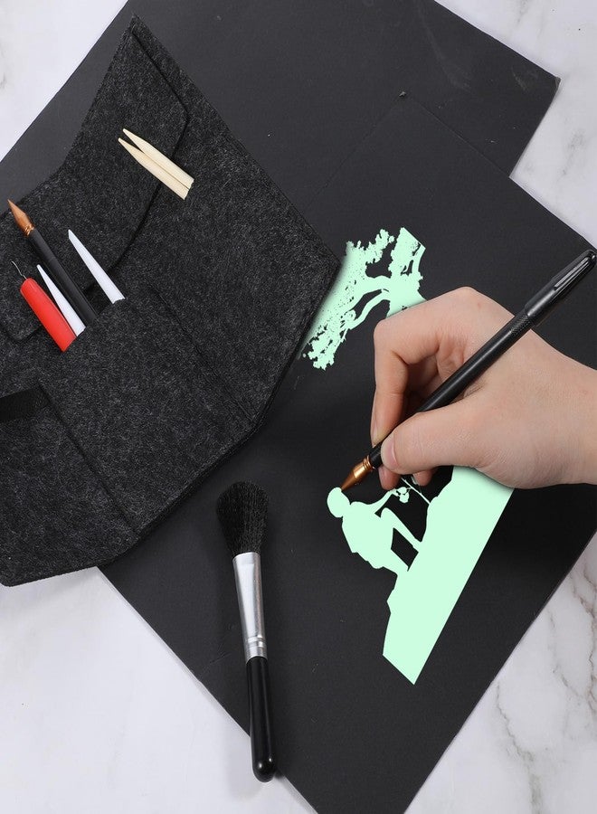 Psyqtsuary 9 Pcs Scratch Art Tools, Scratch Painting Art Tool Scratching Drawing Tool Set Including Tool Bag, Scratch Coloring Pens, Plastic and Wooden Stylus, Scraper, Clean Brush - Image 4