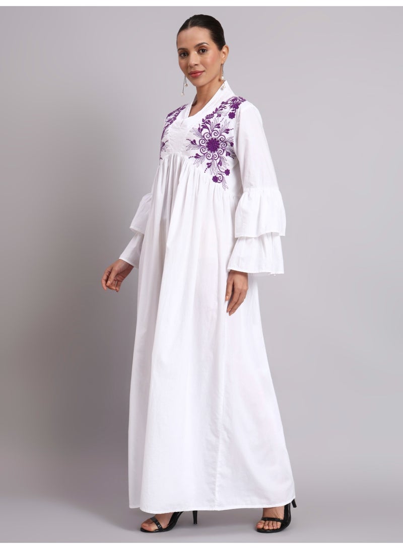 الايا جلابية نسائية قطنية مطرزة بأكمام جرس - AL3697B - Image 3