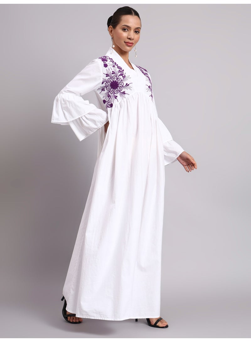 الايا جلابية نسائية قطنية مطرزة بأكمام جرس - AL3697B - Image 4