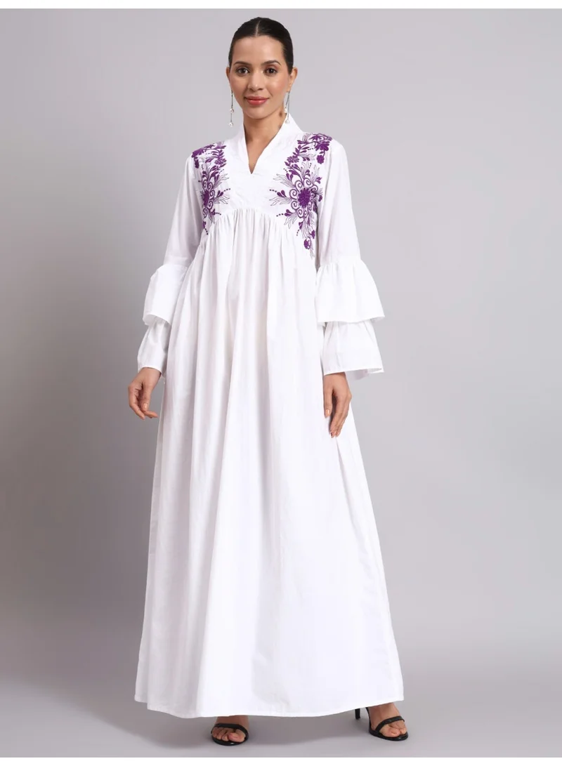 Alaya Women Embroidered Cotton Jalabiya with Bell Sleeves-AL3697B