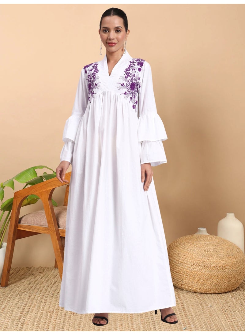 الايا جلابية نسائية قطنية مطرزة بأكمام جرس - AL3697B - Image 1