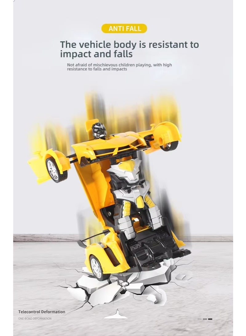 unikbebe 2 in 1 Transforming RC Robot Car Toy, Convertible Remote Control Robot with Flashing Light, One-Key Deformation, 360° Rotation, Dual Battery, Rechargeable, Anti-Collision, ABS Material, Yellow
