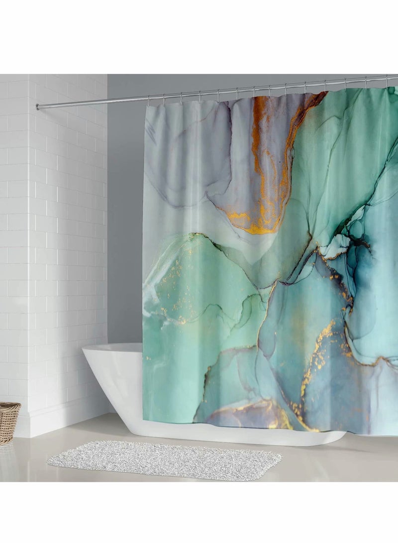 KASTWAVE Bathroom Rugs Set, 3 Pcs Shower Rugs, Green Colourful Marble Shower Rugs for Bathroom Decor Set with Watercolor Abstract Ink Paint Blue Green Jade Printing Decor - Image 2