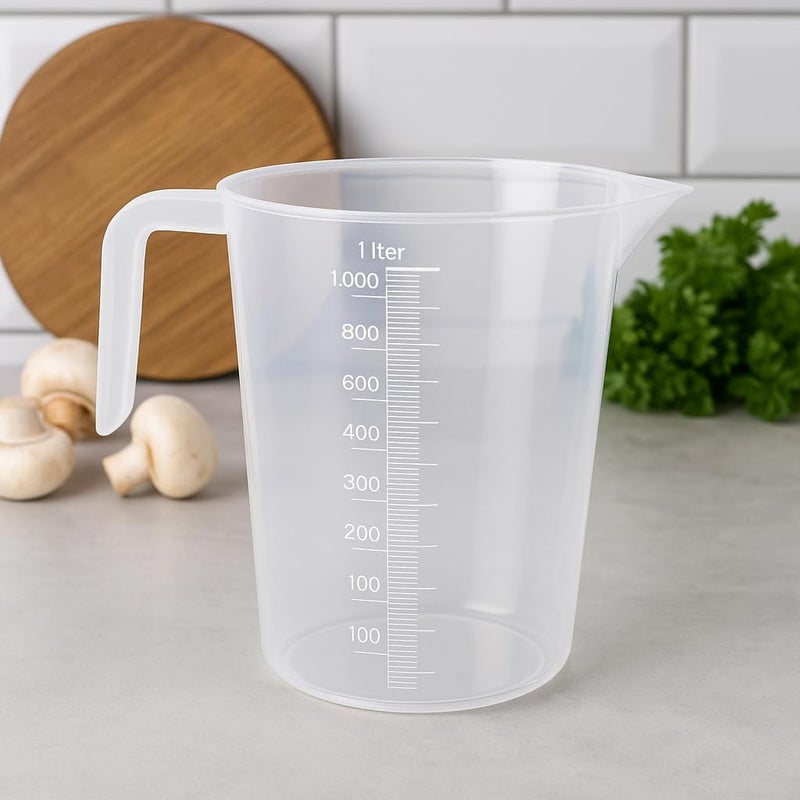 FITTO Plastic Measuring Cup, 1 Liter Capacity, Durable, Easy-Pour Spout, Clear with Measurement Markings - Image 3
