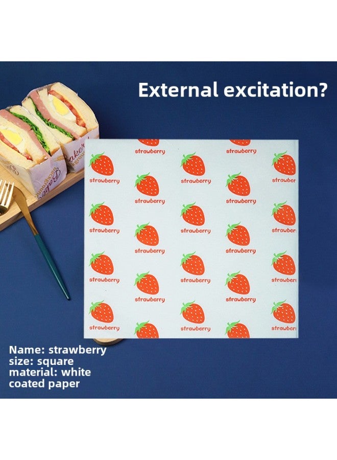 Sandwich Wrapping Paper Oil-absorbing And Oil-proof Hamburger Paper Bread Tray Pad Paper Lunch Roll LOGO-Color:500 To Send 450 Sealing Stickers-Specifications:Strawberry 18*18 - Image 1