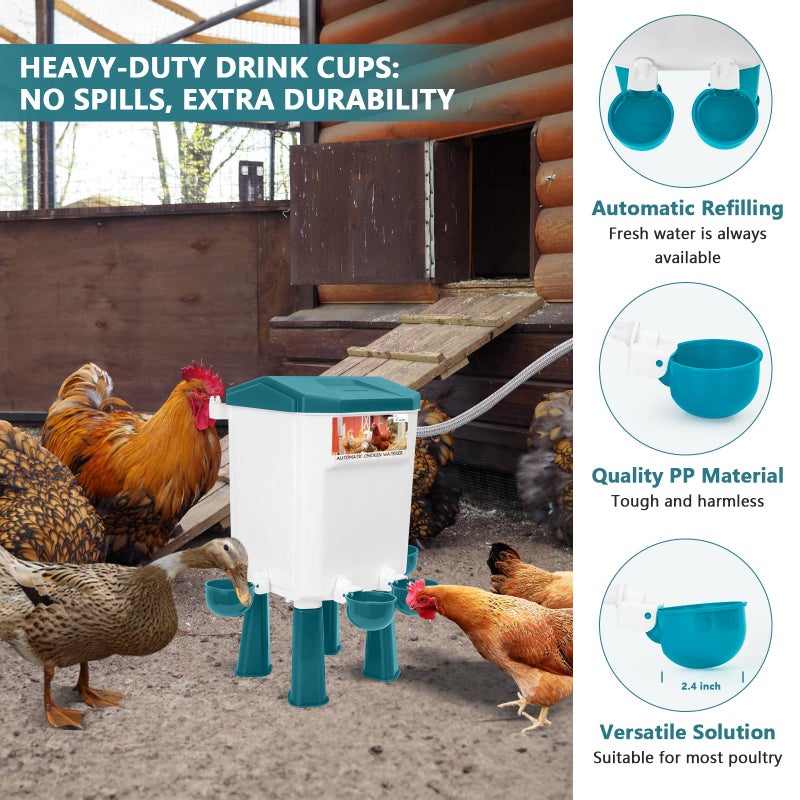 Lilyang Automatic Chicken Waterer| Float-Control Auto Waterer, Hanging/Standing Design, Connect to 3/4'' Faucet & Hose, Effortless Hydration Solution for Backyard Coop & Small Farm - Image 5