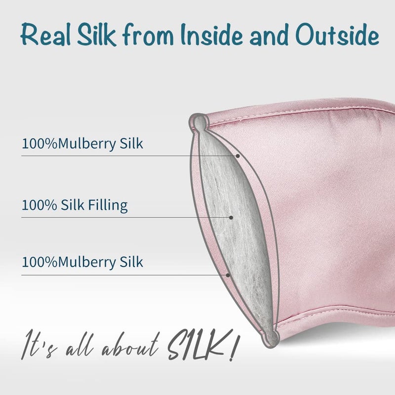 LULUSILK Mulberry Silk Sleep Eye Mask & Blindfold with Elastic Strap/Headband, Soft Eye Cover Eyeshade for Night Sleeping, Travel, Nap(Pink) - Image 2