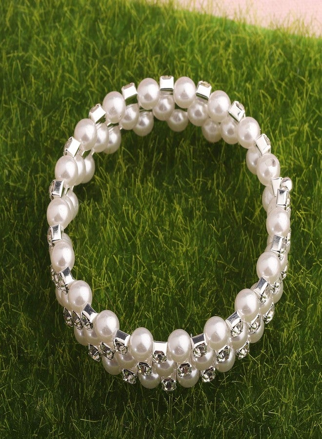 ميوسبارك سوار MYOSPARK متعدد الطبقات من اللؤلؤ وأحجار الراين، سوار ملفوف، هدية مجوهرات زفاف للعروس والأم ووصيفات العروس (سوار لؤلؤ متعدد الطبقات) - Image 5