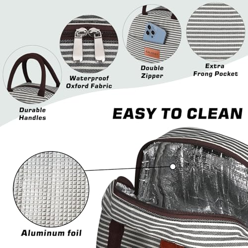 BALORAY Lunch Bag for Women Men Insulated Lunch Box for Adult Reusable Lunch Tote Bag for Work, Picnic or Travel(Black White Stripes) - Image 4