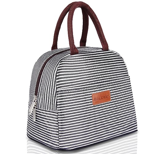 BALORAY Lunch Bag for Women Men Insulated Lunch Box for Adult Reusable Lunch Tote Bag for Work, Picnic or Travel(Black White Stripes) - Image 1