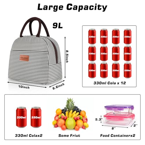 BALORAY Lunch Bag for Women Men Insulated Lunch Box for Adult Reusable Lunch Tote Bag for Work, Picnic or Travel(Black White Stripes) - Image 2