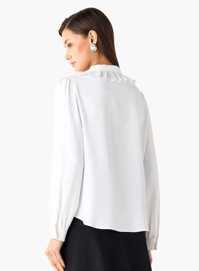 2Xtremz 2Xtremz Pintuck Embellished Ruffle Collar Shirt with Long Sleeves