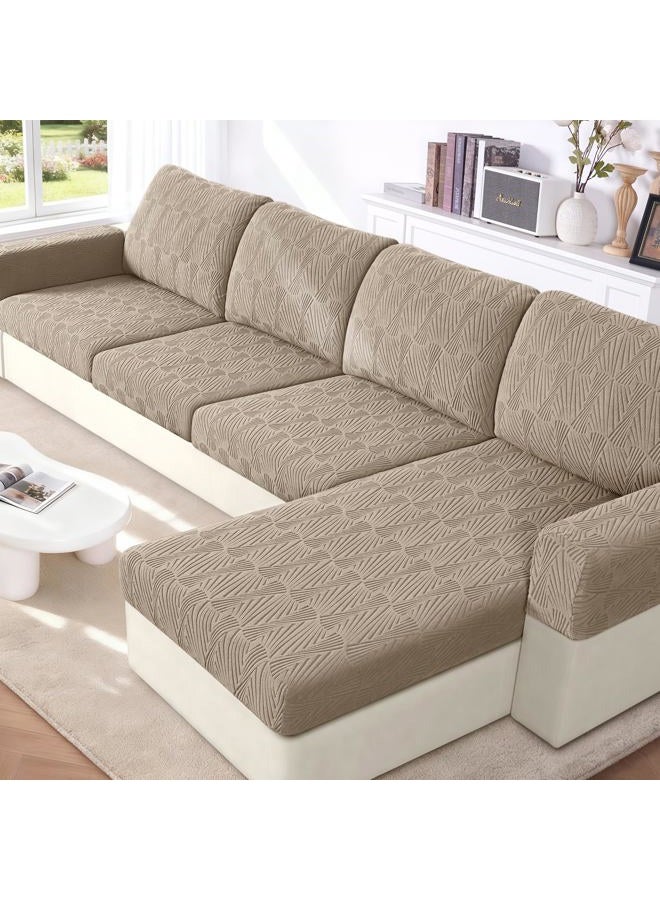 VANSOFY Couch Cushion Covers for Sectional Sofa, Stretch Jacquard Couch Seat Cushion Covers, Individual Washable Furniture Protector Sofa Slipcovers for Pet (3Pc Seater or Back Cover, Khaki) - Image 1