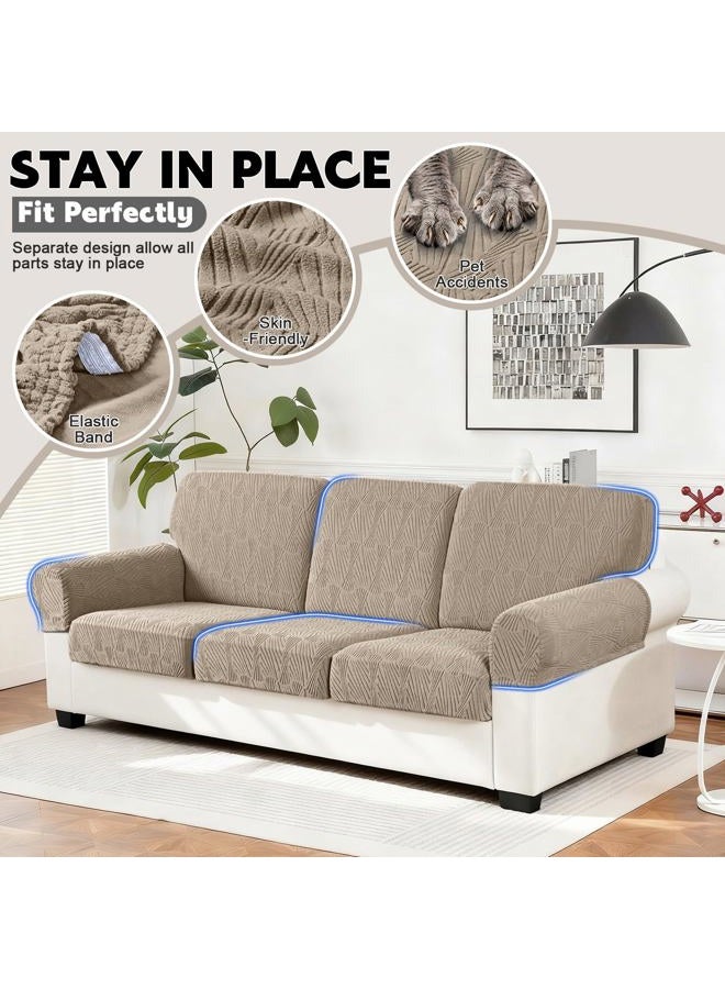VANSOFY Couch Cushion Covers for Sectional Sofa, Stretch Jacquard Couch Seat Cushion Covers, Individual Washable Furniture Protector Sofa Slipcovers for Pet (3Pc Seater or Back Cover, Khaki) - Image 4