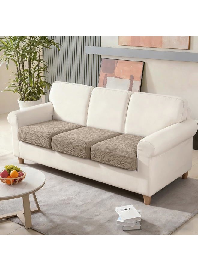 VANSOFY Couch Cushion Covers for Sectional Sofa, Stretch Jacquard Couch Seat Cushion Covers, Individual Washable Furniture Protector Sofa Slipcovers for Pet (3Pc Seater or Back Cover, Khaki) - Image 2