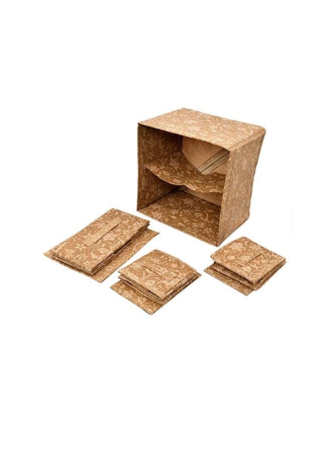 Kuber Industries Home Metalic Print 2 Layer 3-Drawer Fabric Cube Foldable Storage Organizer Box Dressing Organizer Jewellery Organizer (Beige)- Heart6906 - Image 4