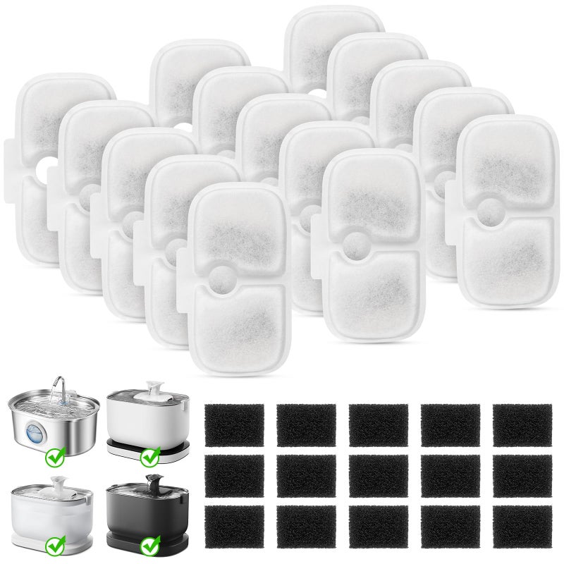 Kapawze 15+15 Pack Cat Water Fountain Filters, Pet Water Fountain Filters Replacement for Dog/Cat Stainless Steel Fountain PLWF005/PLWF115/PLWF105, 7 Months Set to Keep Drinking Fresh - Image 1
