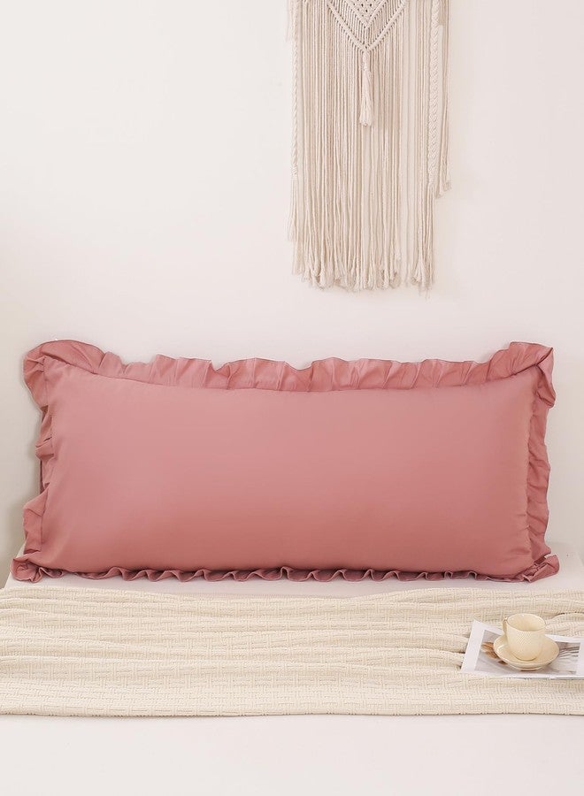 Merryword Pink Mocha Body Pillow Cover 20x54inches Long Pillowcase Ruffled Pillowcases Shabby Chic Ruffled Fringe Decor Body Ruffled Pillow Sham Cute Pillowcase (1 Body, Pink Mocha) - Image 2