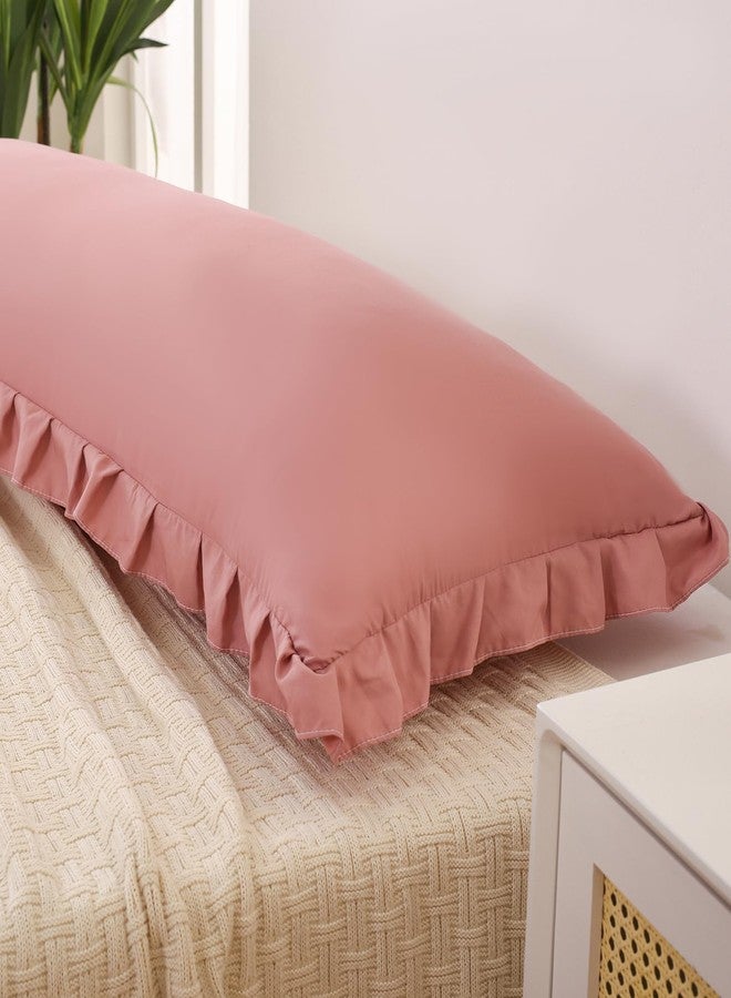 Merryword Pink Mocha Body Pillow Cover 20x54inches Long Pillowcase Ruffled Pillowcases Shabby Chic Ruffled Fringe Decor Body Ruffled Pillow Sham Cute Pillowcase (1 Body, Pink Mocha) - Image 5