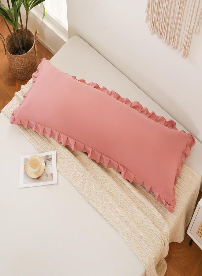 Merryword Pink Mocha Body Pillow Cover 20x54inches Long Pillowcase Ruffled Pillowcases Shabby Chic Ruffled Fringe Decor Body Ruffled Pillow Sham Cute Pillowcase (1 Body, Pink Mocha) - Image 4