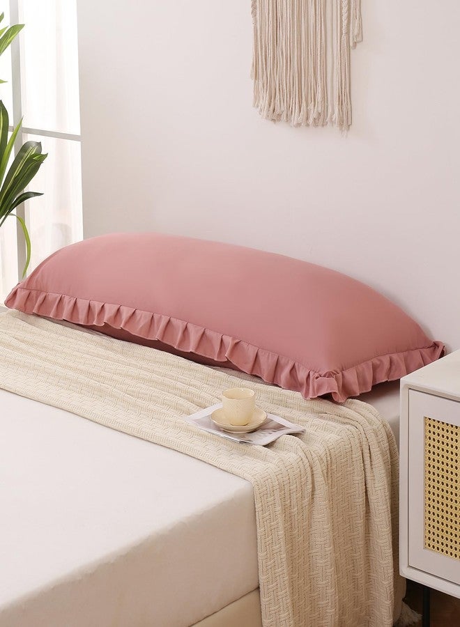 Merryword Pink Mocha Body Pillow Cover 20x54inches Long Pillowcase Ruffled Pillowcases Shabby Chic Ruffled Fringe Decor Body Ruffled Pillow Sham Cute Pillowcase (1 Body, Pink Mocha) - Image 3