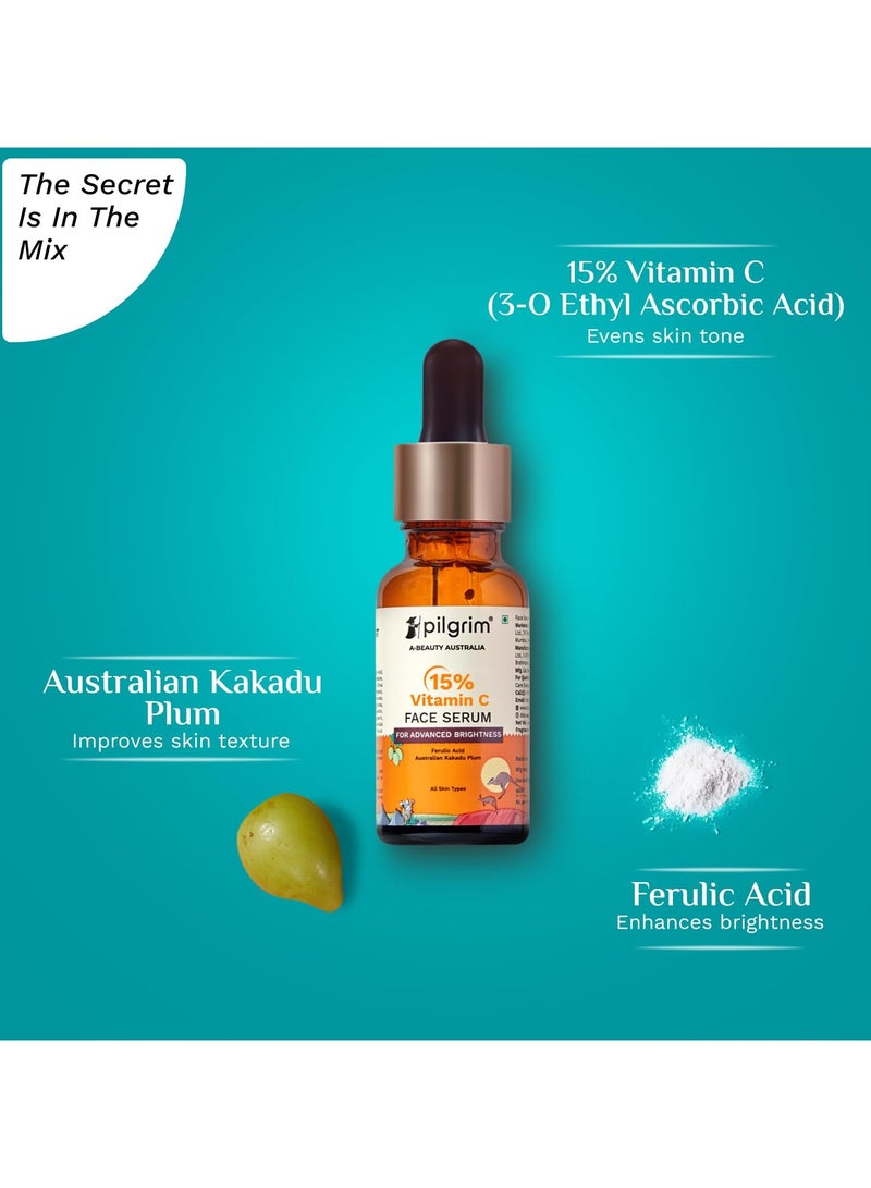 PILGRIM Pilgrim 15% Vitamin C Face Serum For Glowing Skin 20ml | Serum with Vit C, Ferulic acid, and Vit E | Reduces Dark Spots & Evens Skin Tone | Fragrance Free | For Men and Women | For All Skin Types - Image 3