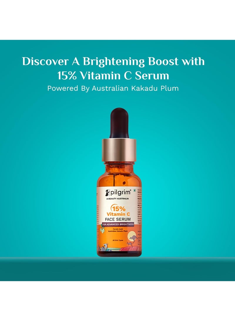 PILGRIM Pilgrim 15% Vitamin C Face Serum For Glowing Skin 20ml | Serum with Vit C, Ferulic acid, and Vit E | Reduces Dark Spots & Evens Skin Tone | Fragrance Free | For Men and Women | For All Skin Types - Image 2