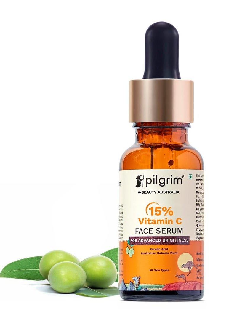 PILGRIM Pilgrim 15% Vitamin C Face Serum For Glowing Skin 20ml | Serum with Vit C, Ferulic acid, and Vit E | Reduces Dark Spots & Evens Skin Tone | Fragrance Free | For Men and Women | For All Skin Types - Image 1