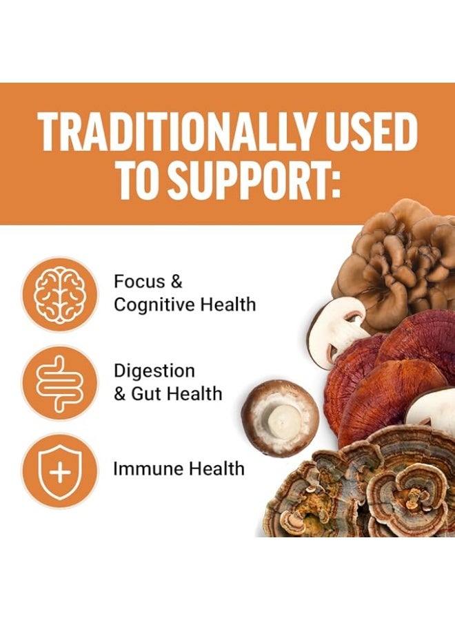 Force Factor Modern Mushrooms Capsules, Mushroom Supplement with Lions Mane, Turkey Tail, & Cordyceps to Support Energy, Focus, Immunity, & Digestion, 90 Vegetable Capsules - Image 2