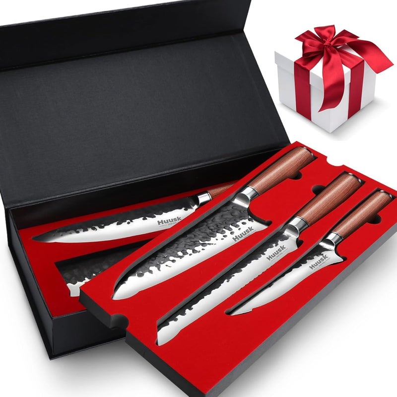 Huusk Japanese Chef Knife Set 6 pcs, Kitchen Knives with Hand-forged High Carbon Steel Blade, Sharp Cooking Knife Set with Ergonomic Wood Handle, Professional Kitchen Knives Sets, Christmas Gifts - Image 1