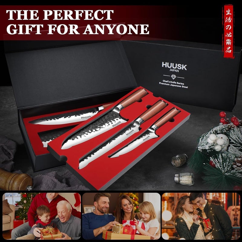 Huusk Japanese Chef Knife Set 6 pcs, Kitchen Knives with Hand-forged High Carbon Steel Blade, Sharp Cooking Knife Set with Ergonomic Wood Handle, Professional Kitchen Knives Sets, Christmas Gifts - Image 2