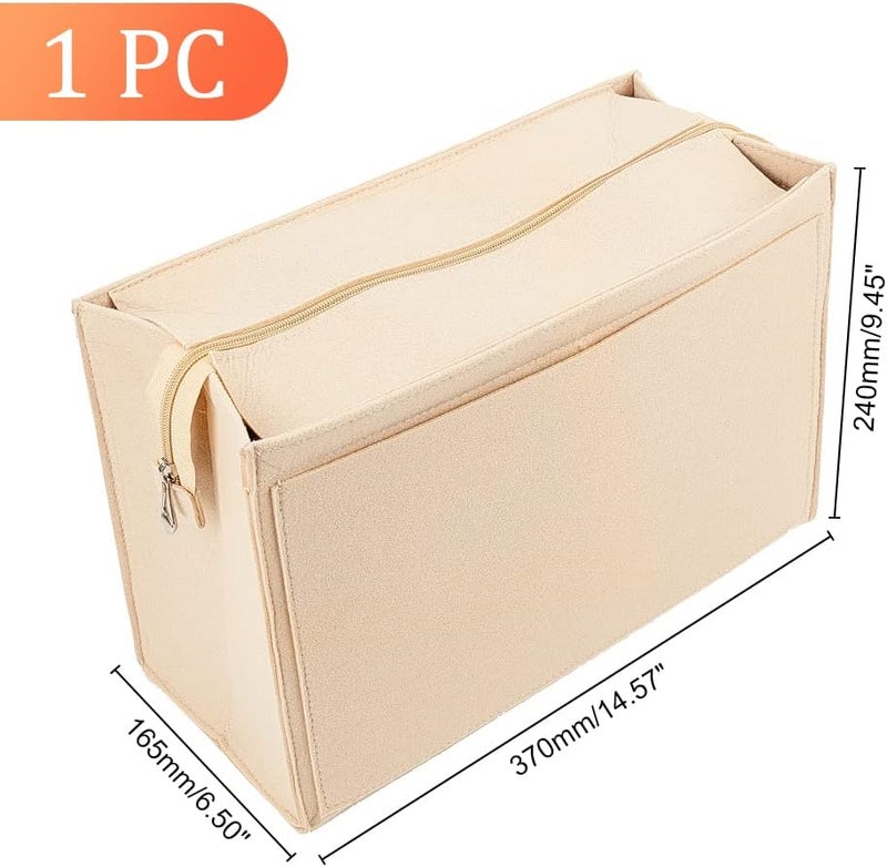 klarako Felt Zipper Handbag Organizer Insert, Felt Tote Bag Insert Rectangle Purse Organizer Bag In Bag Multiple Compartments Bag Insert Interior Shaper for LV ONTHEGO GM, Beige, 14.6x6.5x9.4 Inch - Image 2
