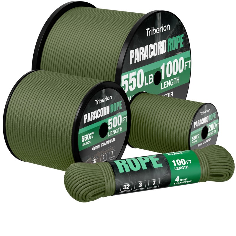 Triberion Paracord Rope 550 lb - 1000ft / 500ft / 200ft / 100ft 5/32" Parachute Cord 4MM 7-Strand para Cord - Heavy Duty Spool String for Survival,Camping Gear, Survival Bracelet, Clothesline - Image 1